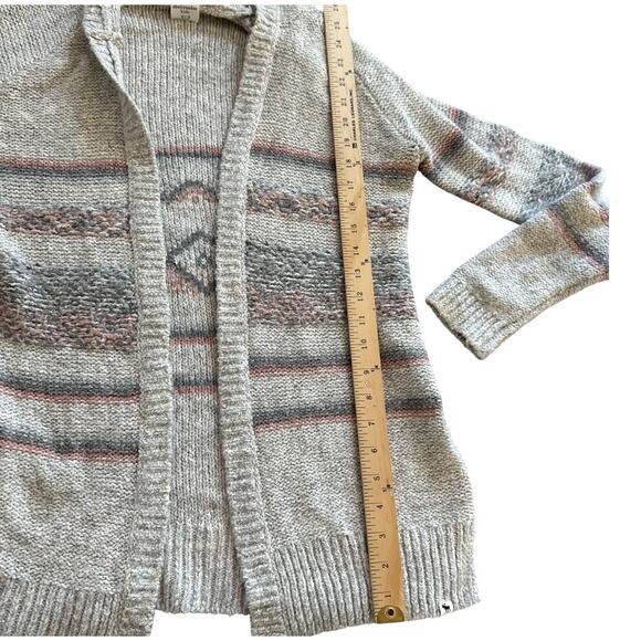 Abercrombie Kids Hooded Open Front Knit Cardigan Sweater Gray Stripe 13/14 - Picture 7 of 10